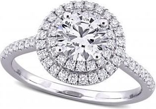 Allurez Round Cut Lab Grown Diamond Double Halo Ring 14K White Gold (1.46ct)
