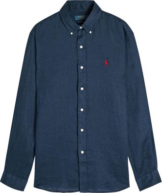 Polo Ralph Lauren Logo-embroidered Linen Shirt - Navy - XL