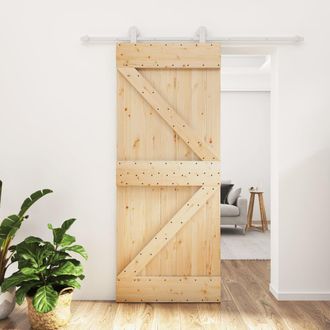 Berkfield Home Sliding Door with Hardware Set 85x210 cm Solid Wood Pine in Brown