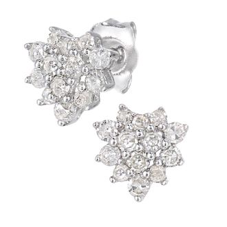 Diamant L'éternel Womens 9ct White Gold 0.25ct Total Diamonds Cluster Earrings - One Size