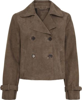 Notyz Su&egrave;de Korte Trenchcoat - Dames - Leren en Su&egrave;de Jassen - Bruin - 2XL - Su&egrave;de - Jassen