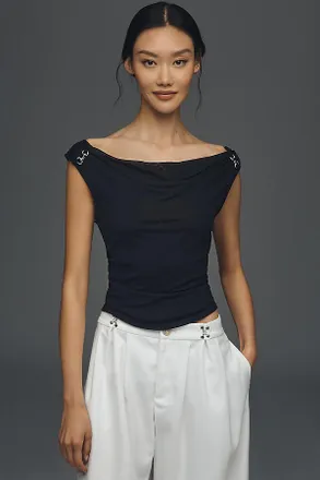 Maeve Draped Sleeveless Boat-Neck Top