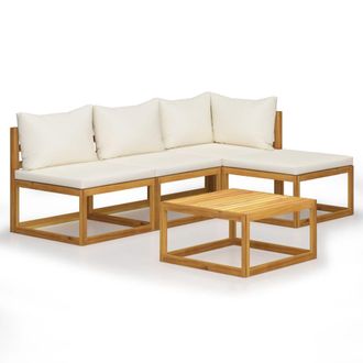 vidaXL Muebles De Jard&iacute;n 5 Pzas Cojines Crema Madera Maciza De Acacia Vidaxl