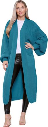 Janisramone Women s Cardigans, Open Front Chunky Knitted Cardigan, Balloon Sleeve Maxi Cardigan, Long Jumpers for Women UK, Oversized Fall Sweater with Pockets, W