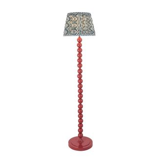 Netlighting Higgledy Gloss Pink Floor Lamp Blue Fabric Ripple Shade 35cm E27