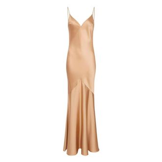 Elisabetta Franchi Red Carpet Satijnen Jurk - Dames - Avondkleed - Beige - M - Satijn - Kleedjes