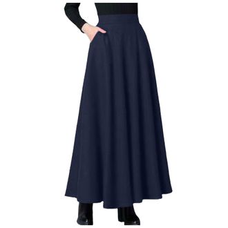 Generic Womens Vintage A-line Long Maxi Skirts Business Office Swing Pleated Flared High Waisted Skirt with Pockets Womens Renaissance Maxi Skirt Vintage Swin