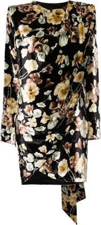 Saint Laurent floral-print velvet wrap dress - women - Viscose/Silk/Silk - 36 - Black