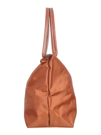 Longchamp Womens Medium Leather Handle Bag Brown Nylon Shoulder