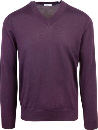 Paolo Pecora Maglia Scollatura a V - Heren - V-hals truien - Paars - M - Wol - Truien & Vesten