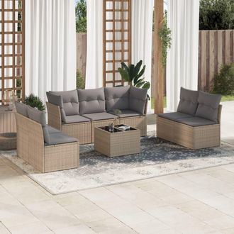 vidaXL Vidaxl - Juego De Sof&aacute;s De Jard&iacute;n Con Cojines Beige 8 Pzas Rat&aacute;n Pe