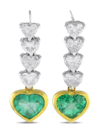 Luxury Bazaar pre-owned 18K yellow gold diamond and emerald earrings