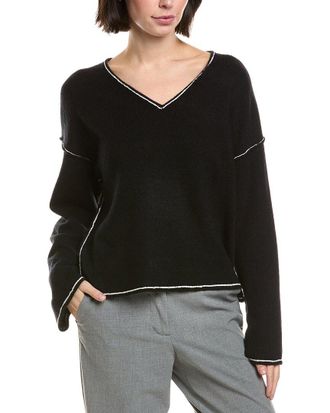Vince Camuto V-Neck Contrast Crochet Sweater