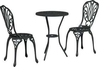 vidaXL Garden Bistro Set 3 pcs Black Aluminium Vidaxl