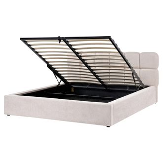 Beliani Cama Moderna Con Almacenaje Tapicer&iacute;a De Tela Dormitorio Beige Claro 160 X 200 Cm Baston