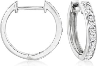 Ross-Simons Diamond Huggie Hoop Earrings in 14kt White Gold