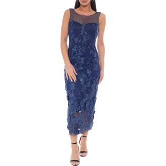 Marina Rossini Floral Embroidered Sleeveless Midi Dress in Navy at Nordstrom Rack, Size X-Large