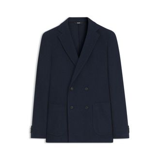 BOSS Double-breasted slim-fit blazer in patterned cotton