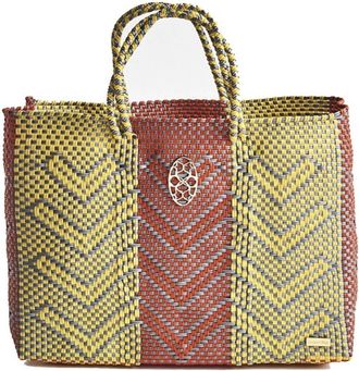Lola's Bag Womens Travel Woven Tote Bag With Clutch In Orange/yellow
