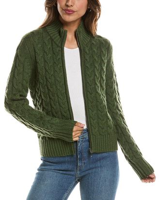 Fort&eacute; Cashmere Cable Zip Mock Neck Wool & Cashmere-Blend Cardigan