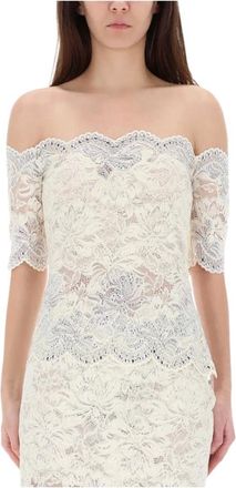 Paco Rabanne Top in Pizzo a Maniche Corte Fuori Spalla - - Blouses & Shirts - Donna - Beige - S
