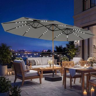 OUTSUNNY Double Sided Garden Parasol w/ 48 Solar LED Lights 4.6m Light Grey | Size: 4.5m