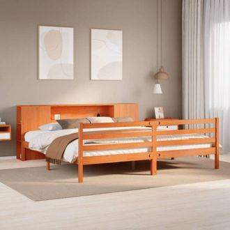 vidaXL Cama Con Estanter&iacute;a Sin Colch&oacute;n Madera Maciza Marr&oacute;n 180x200cm Vidaxl
