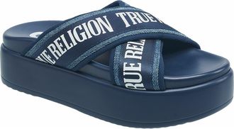 True Religion Alia Cross Strap Slip on Platform Sandal in Blue at Nordstrom, Size 6