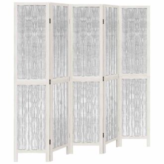 Berkfield Home Room Divider 5 Panels White Solid Wood Paulownia