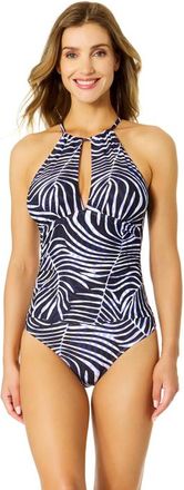 Anne Cole Womens Shadow Palm High Neck With Ruffled Straps One Piece Swimsuit at Nordstrom, Size 10