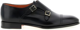 Santoni Black Leather Dress Shoes