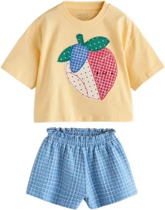 Next Kids Strawberry Graphic T-Shirt & Shorts Set in Yellow at Nordstrom, Size 12-18M