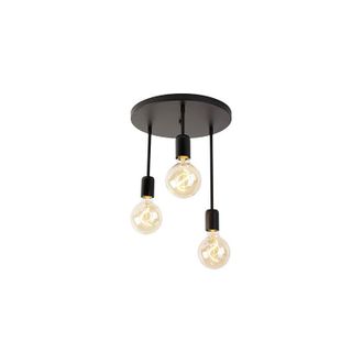 QAZQA Qazqa Moderno Plaf&oacute;n Moderno Negro 3 Luces - Facil Acero Redonda Adecuado Para Led Max. 3 X 60 Watt