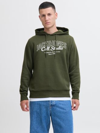 Jack & Jones Kapuzensweatshirt JACK & JONES JJMAKOTO SWEAT HOOD, Herren, Gr. S, duffel bag print:big print, angeraute Sweatware, Obermaterial: 80% Baumwolle, 20% P