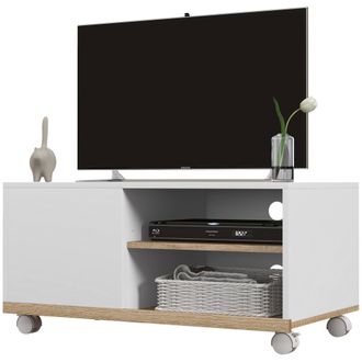 HOMCOM Homcom - Mobile Tv Basso Con Ripiani Aperti E Anta Mobile In Truciolato Bianco