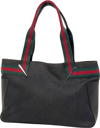 Gucci Sherry Line Black Denim Leather Tote Bag (Pre-Owned)