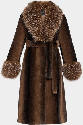 Elie Tahari The Speckled Shawl-Collar Faux Fur Coat