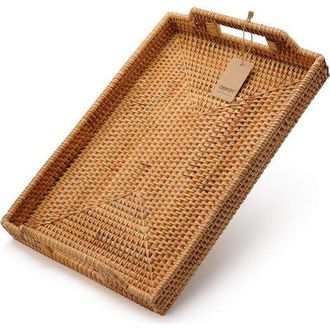 OEM Vassoio Rettangolare In Rattan Intrecciato A Mano Con Manici, Ideale Per La Colazione, Le Bevande, Gli Spuntini O Come Tavolino Da Caff&egrave;