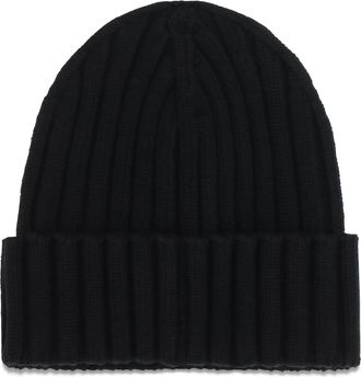 Moncler Womens Wool Beanie With Logo Black Merino Ovis Aries Hats E Hairbands
