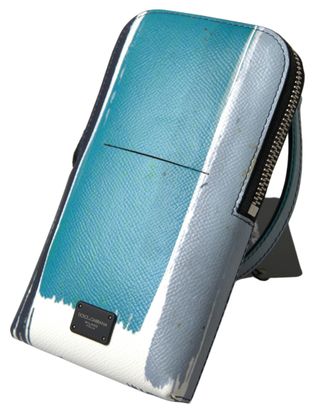 Dolce & Gabbana Mens Blue Leather Purse Crossbody Sling Phone Bag Unisex And White