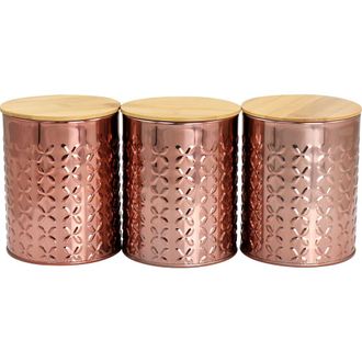 MegaChef 3 Piece Kitchen Canister Set with Wood Lids in Rose Gold at Nordstrom