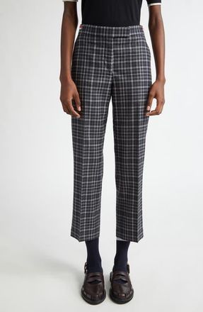 Thom Browne Gingham Side Tab Wool Trousers in Charcoal at Nordstrom, Size 10 Us