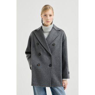 Brunello Cucinelli Cashmere double beaver cloth pea coat in Anthracite at Nordstrom, Size 48 It