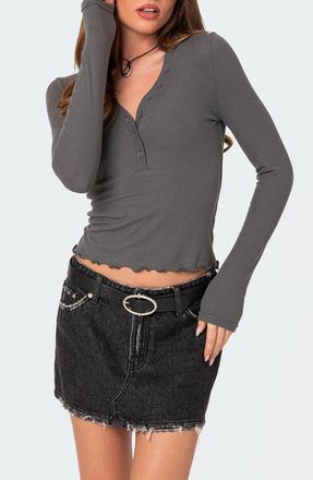Edikted Emerson V-Neck Long Sleeve Henley in Dark-Gray at Nordstrom, Size X-Small