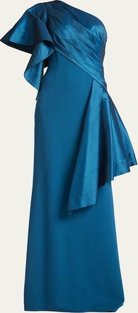 Tadashi Shoji Draped One-Shoulder Taffeta Crepe Gown