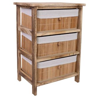 Wanderlust Deco Cajonera marr&oacute;n de madera con 3 cajones de bamb&uacute; forrados 40x29x58 cm