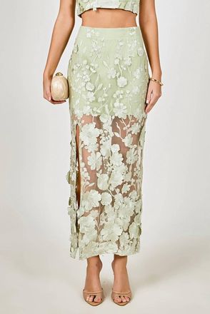 endless rose Floral Embroidered Midi Skirt In Sage
