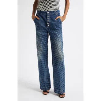 Christopher John Rogers Halftone Dot Straight Leg Jeans in Washed Indigo at Nordstrom, Size 28