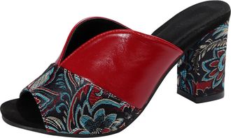 Generic Summer Sandals Womens 2026 Summer Chunky Heel High Fish Mouth One Word Slippers Ladies Walking (Red, 7.5)