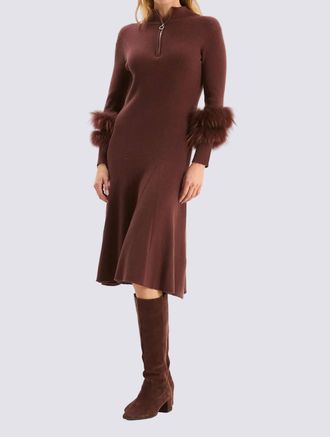 Tyler B&ouml;e Celia Knit Dress With Fur In Cherry Mahogany